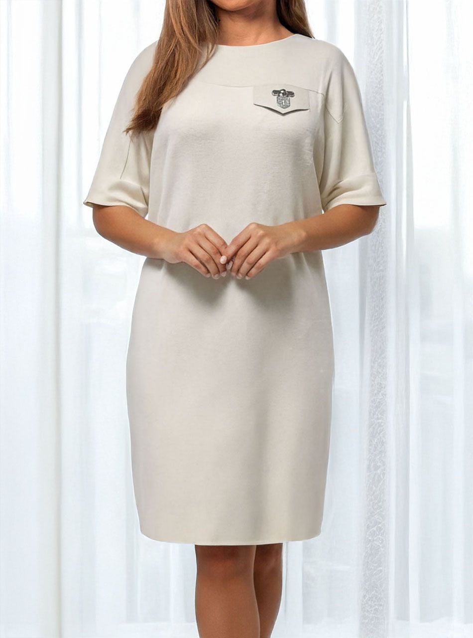 Amber, finom kötésű díszzsebes ruha (bézs)