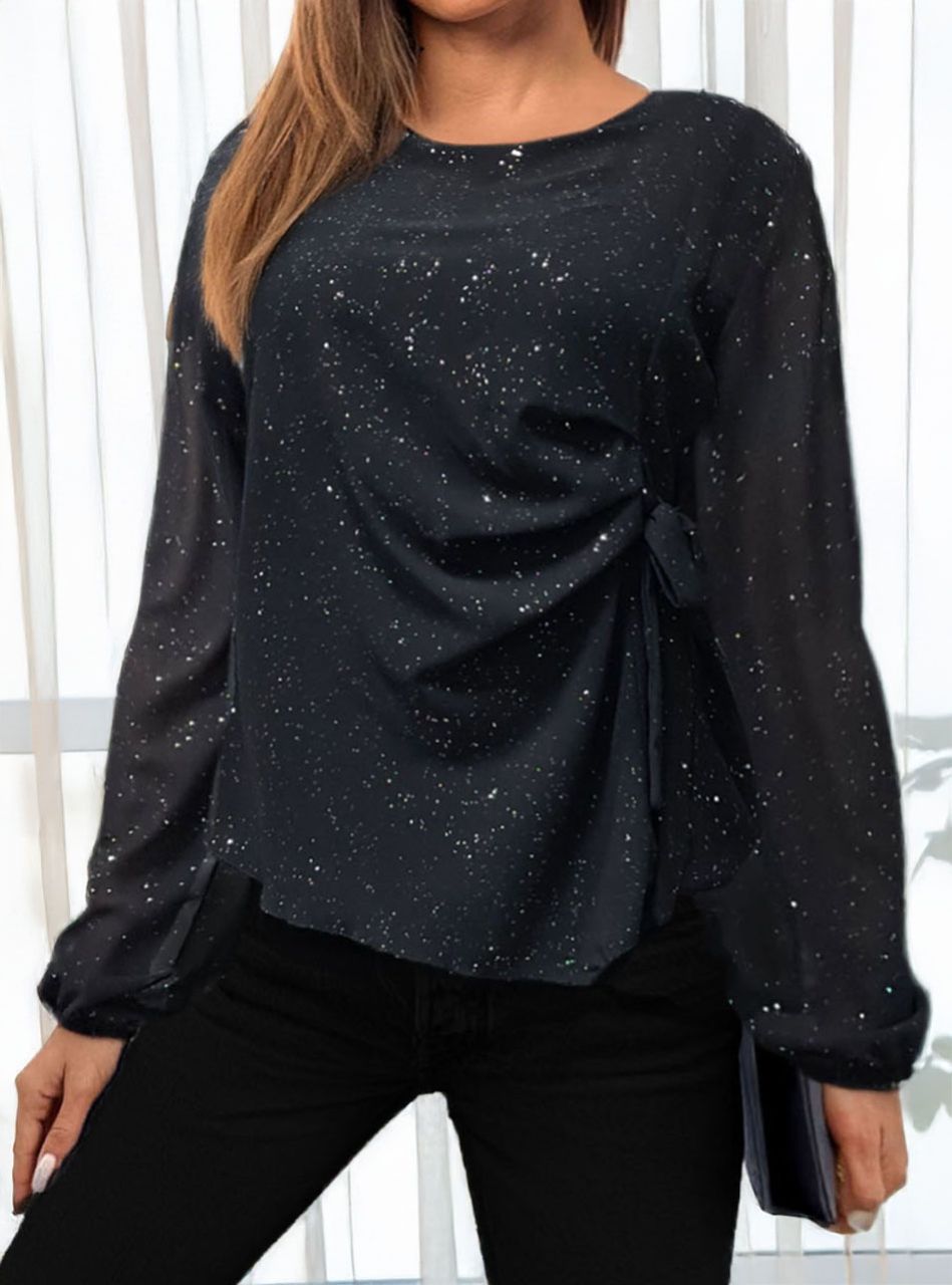 Oldalt kötős csillámos felső (fekete)