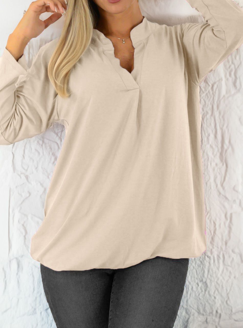 V nyakú, gumis aljú felső (bézs)