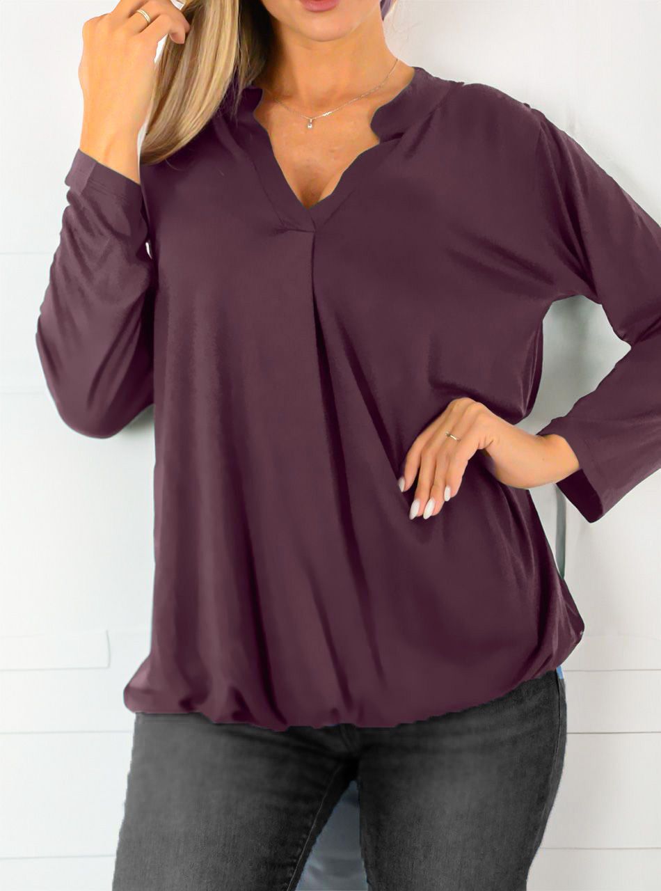 V nyakú, gumis aljú felső (bordós lila)