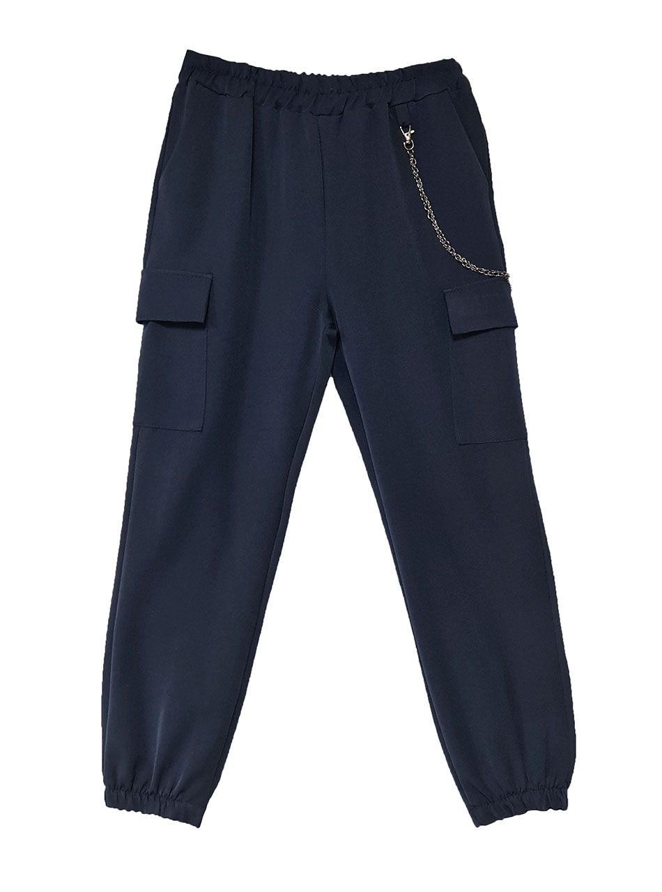 Alján gumírozott, láncdíszes nadrág (sötétkék)