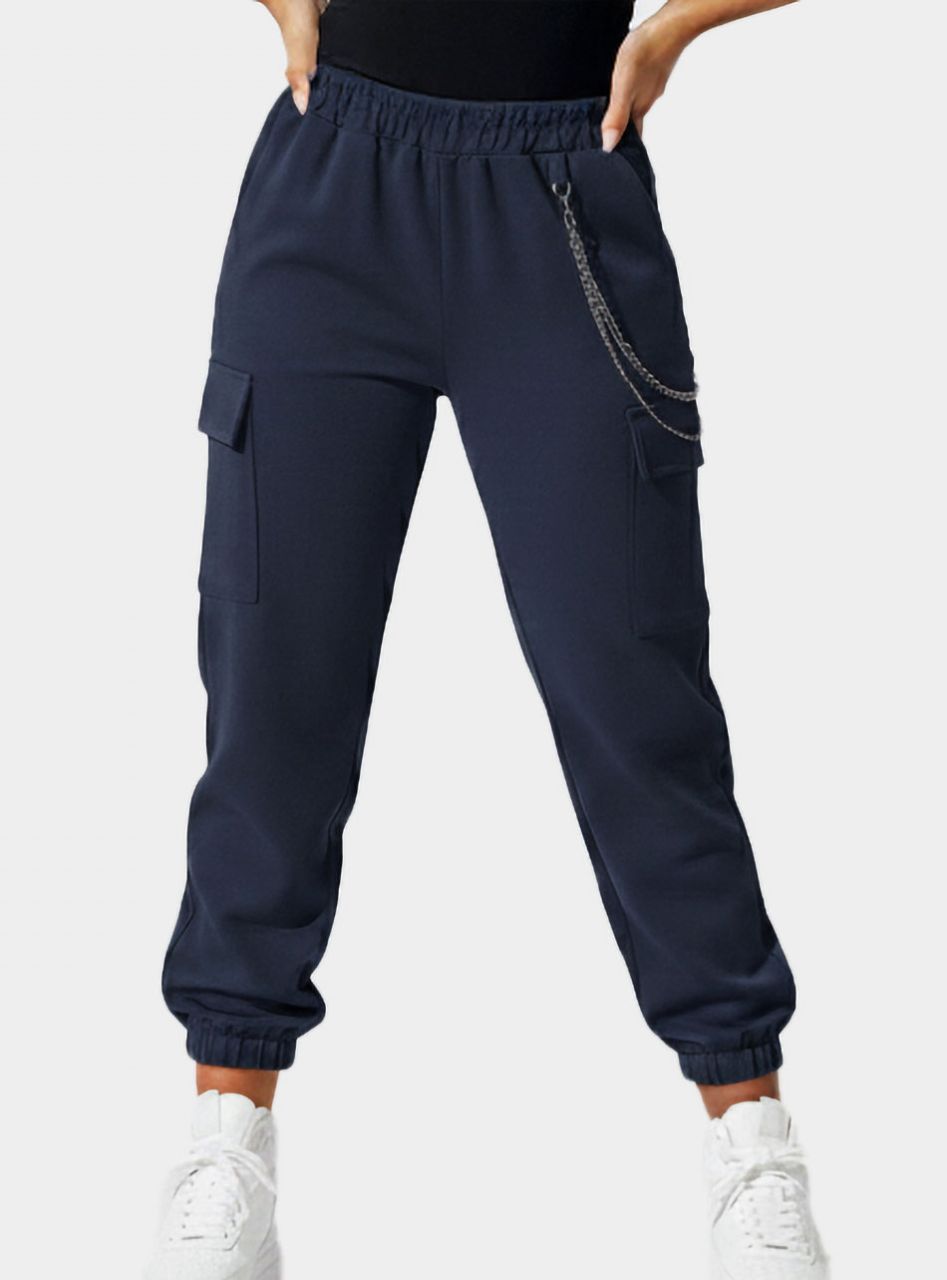 Alján gumírozott, láncdíszes nadrág (sötétkék)