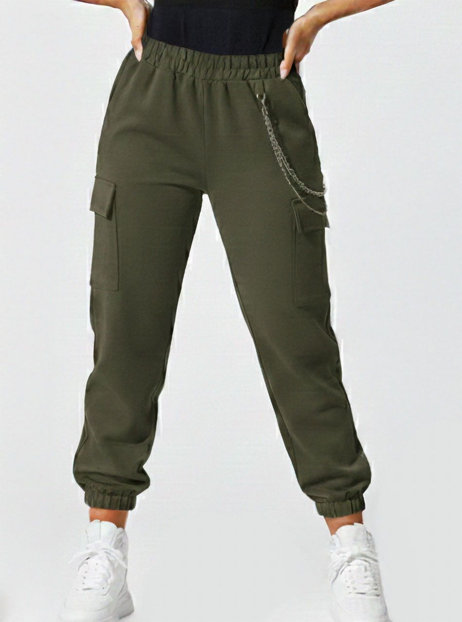 Alján gumírozott, láncdíszes nadrág (kheki)