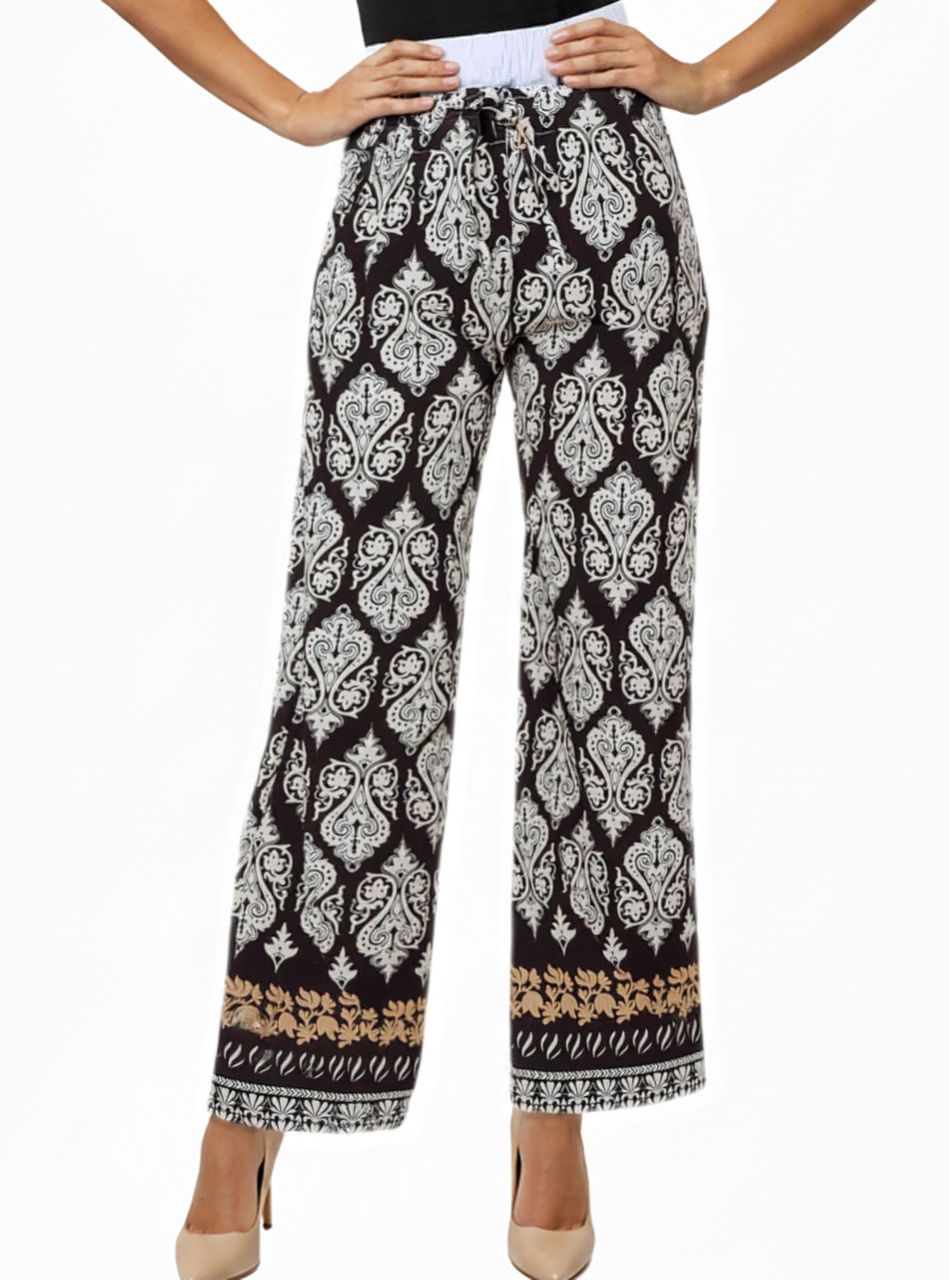 Derekán gumírozott, zsebes-mintás nadrág (fekete)