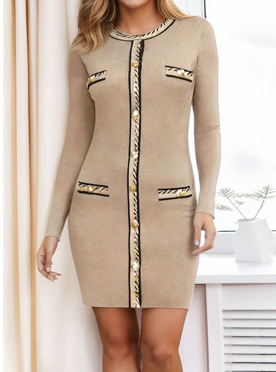 Lucy, díszgombos ruha (tejeskávé)