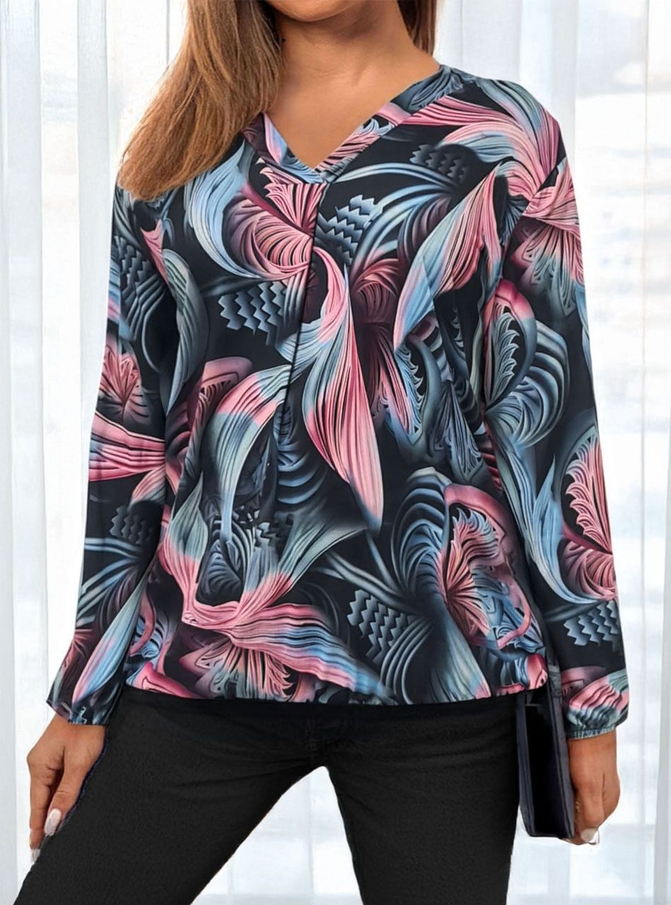 Alján ,ujján gumírozott, V kivágású mintás felső II.