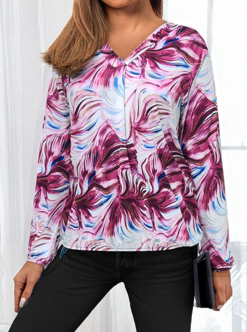 Alján ,ujján gumírozott, V kivágású mintás felső VI.