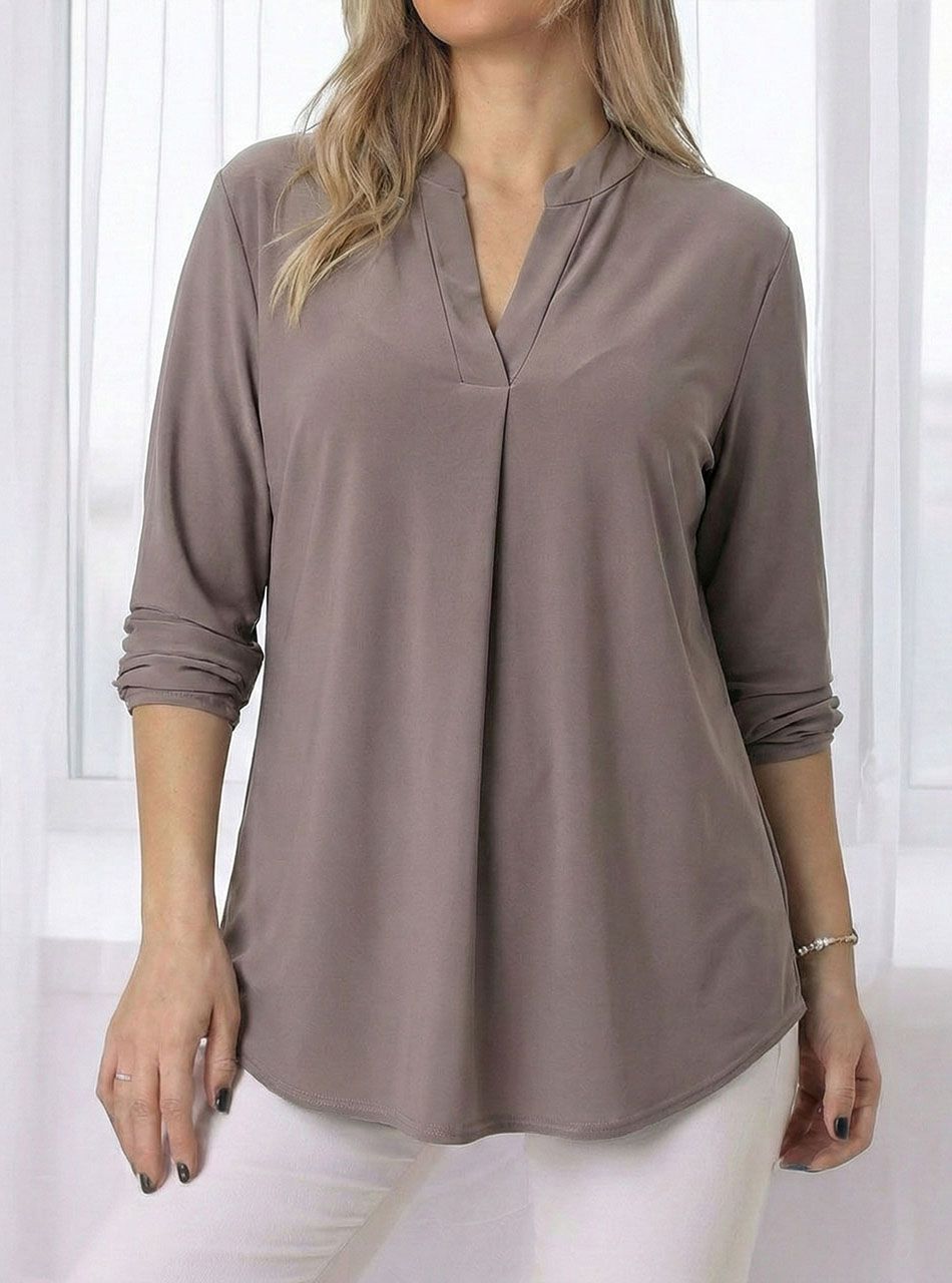 Felgombolhatú ujjú, V kivágású  felső (tejeskávé)