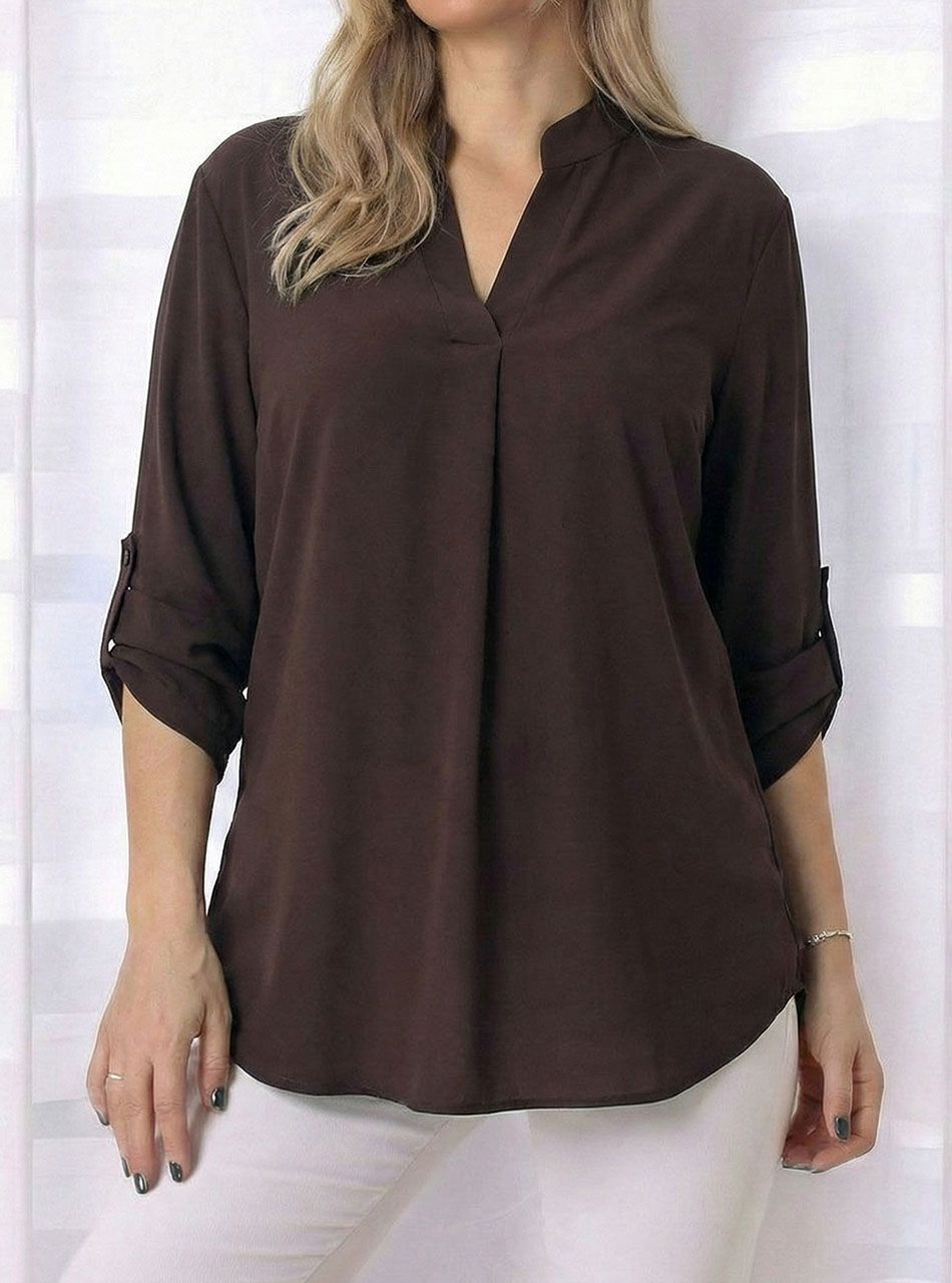 Felgombolhatú ujjú, V kivágású  felső (csokibarna)