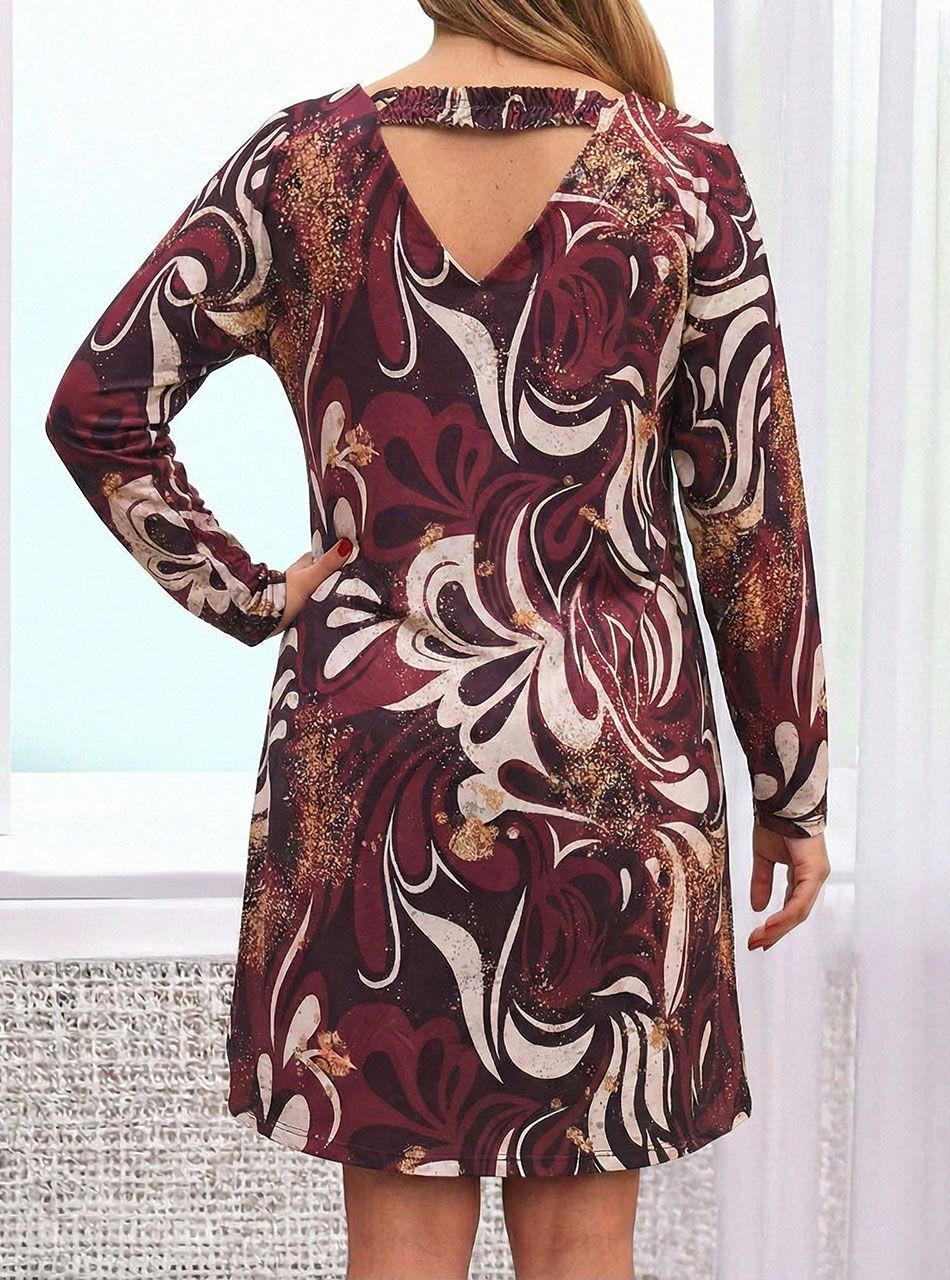 Hátán pántos, mintás ruha (bordó)