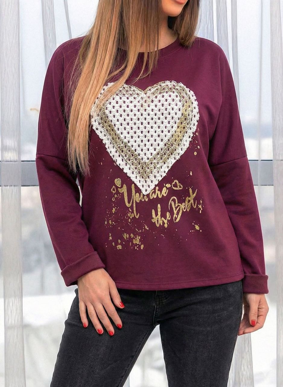 Mintás, feliratos laza felső (bordó)