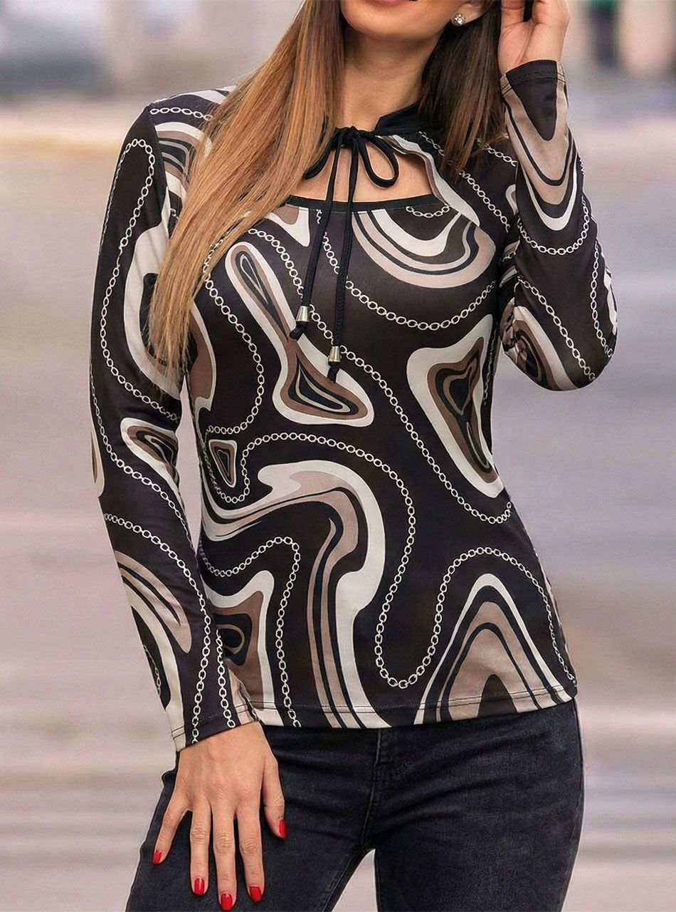 Nyaknál kötős, mintás felső I.