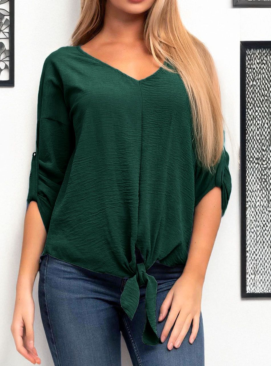 Alján kötős egyszínű felső (sötétzöld)