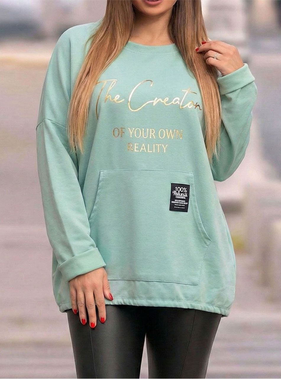 Kenguru zsebes, mintás felső (almazöld)