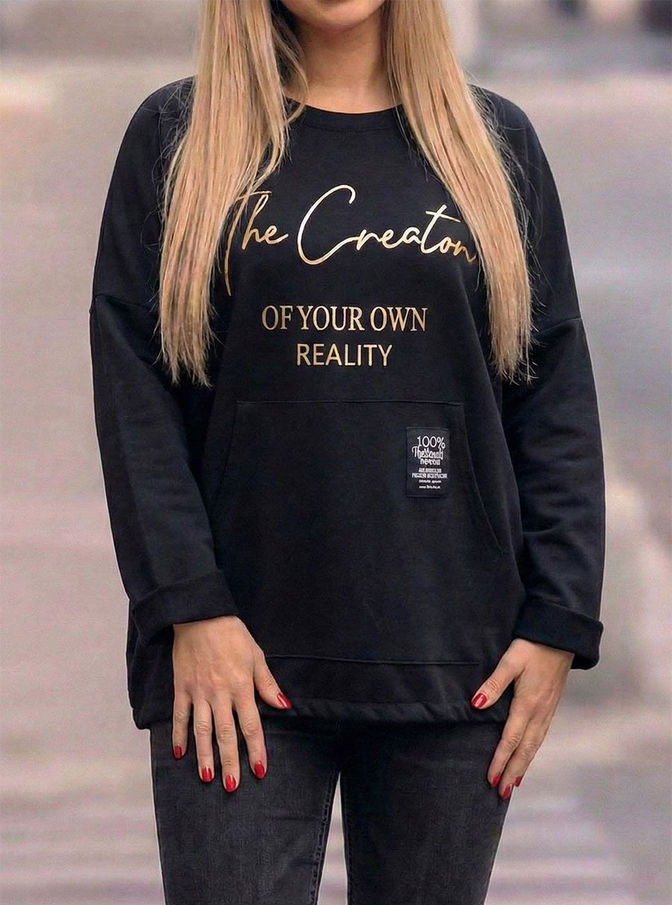 Kenguru zsebes, mintás felső (fekete)