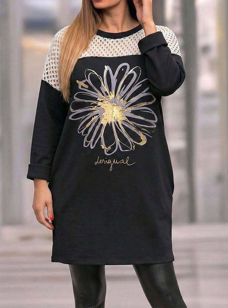 Horgolt tetejű, zsebes tunika (fekete)