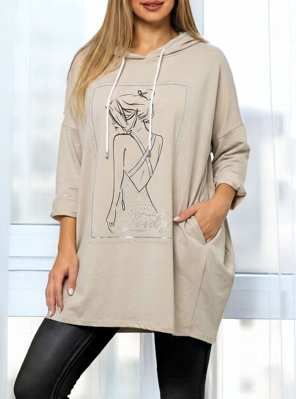 Kapucnis, zsebes tunika (bézs)