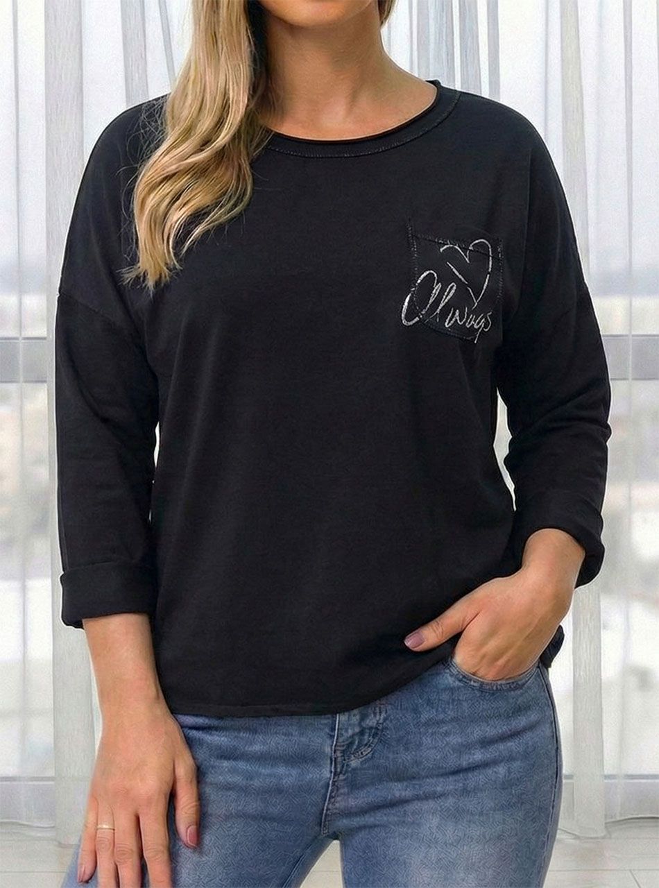 Ezüst feliratos, zsebes felső (fekete)