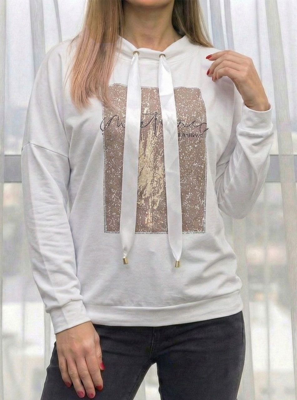 Nyaknál húzható, passzés aljú felső (fehér)