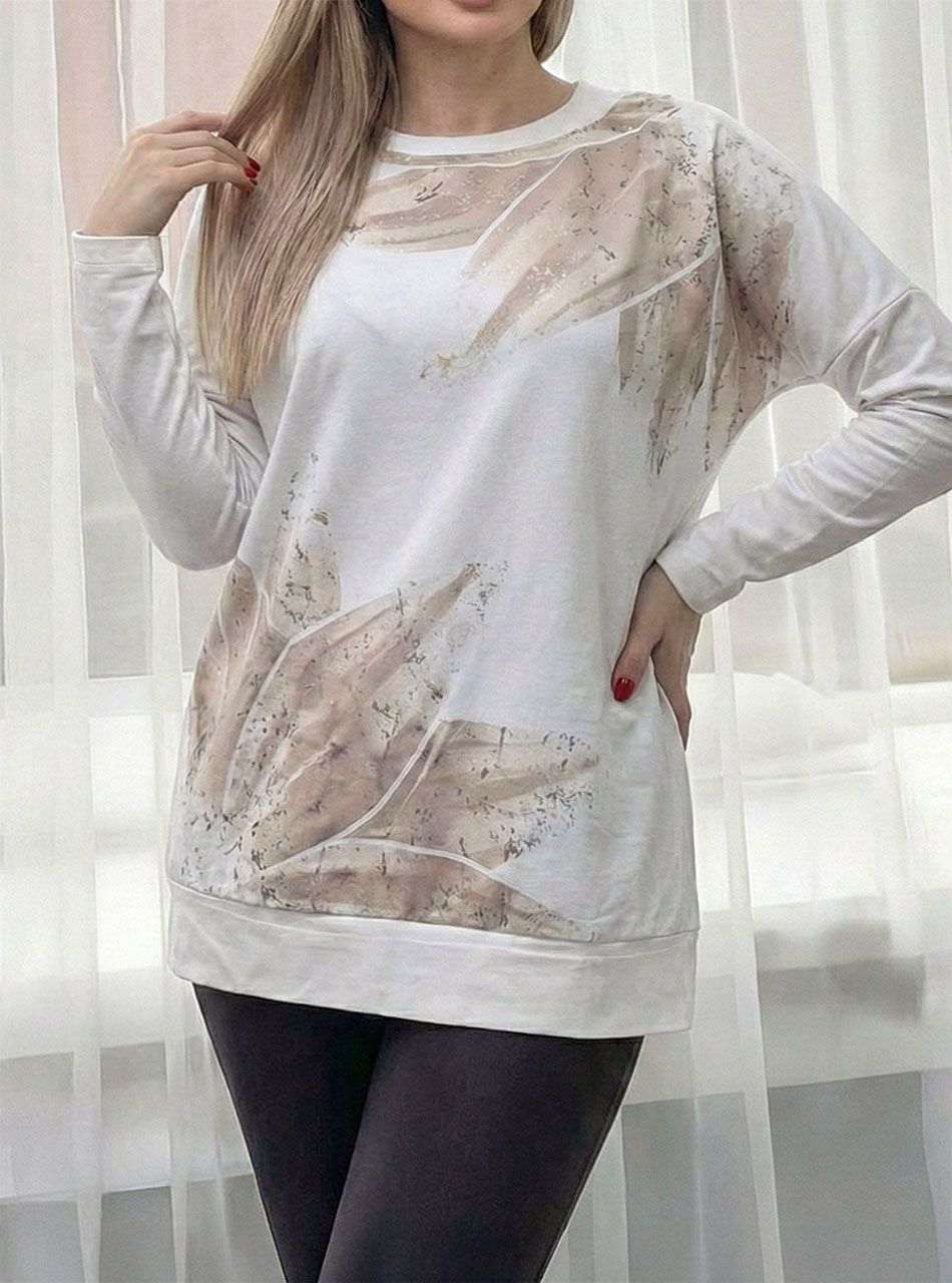 Kétoldalt felvágott, virág mintás felső (fehér)