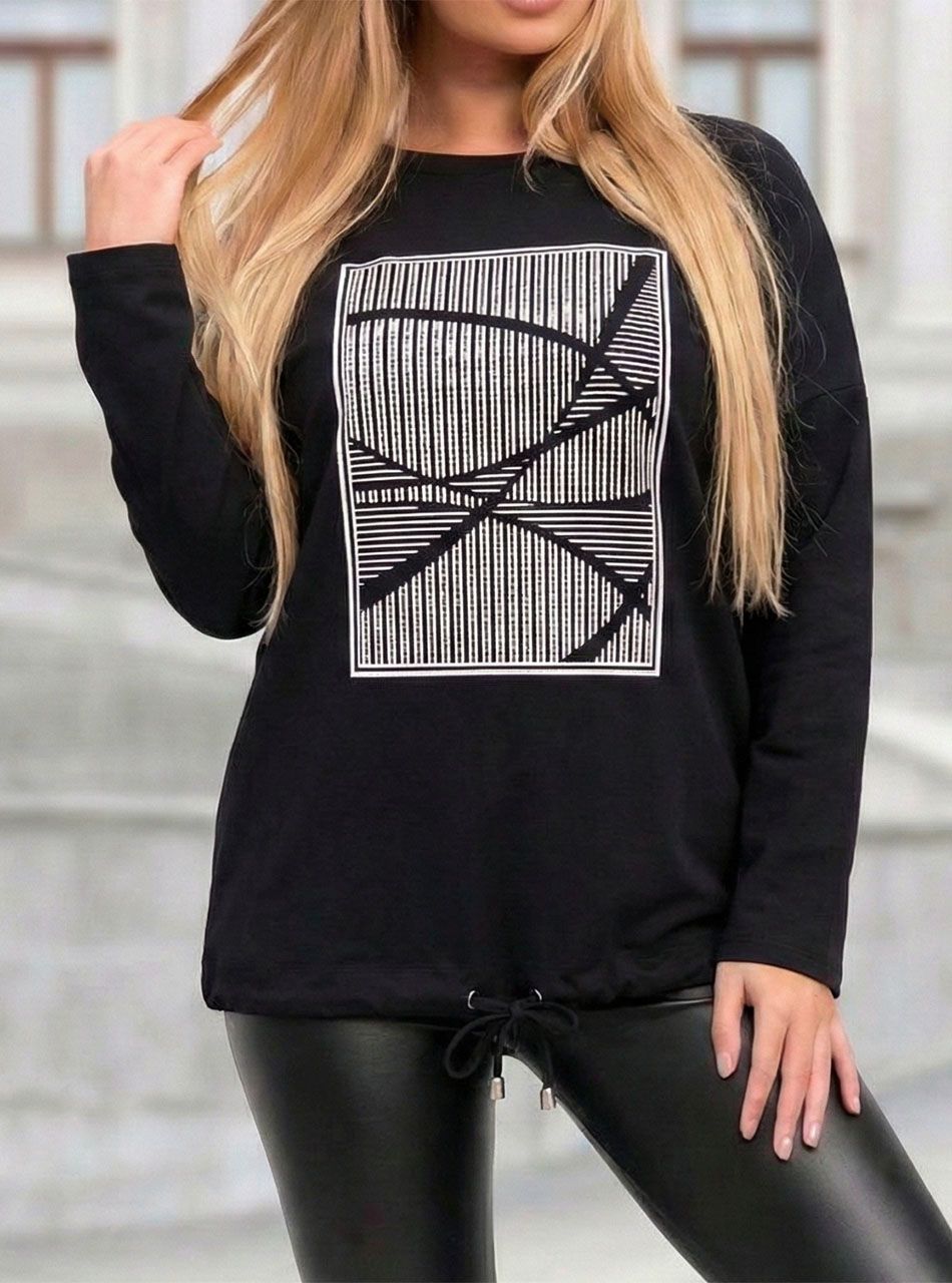 Alján húzható, strasszos felső (fekete)