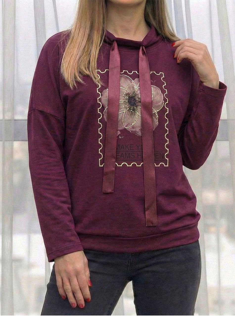 Virág mintás, nyaknál húzható felső (bordó)