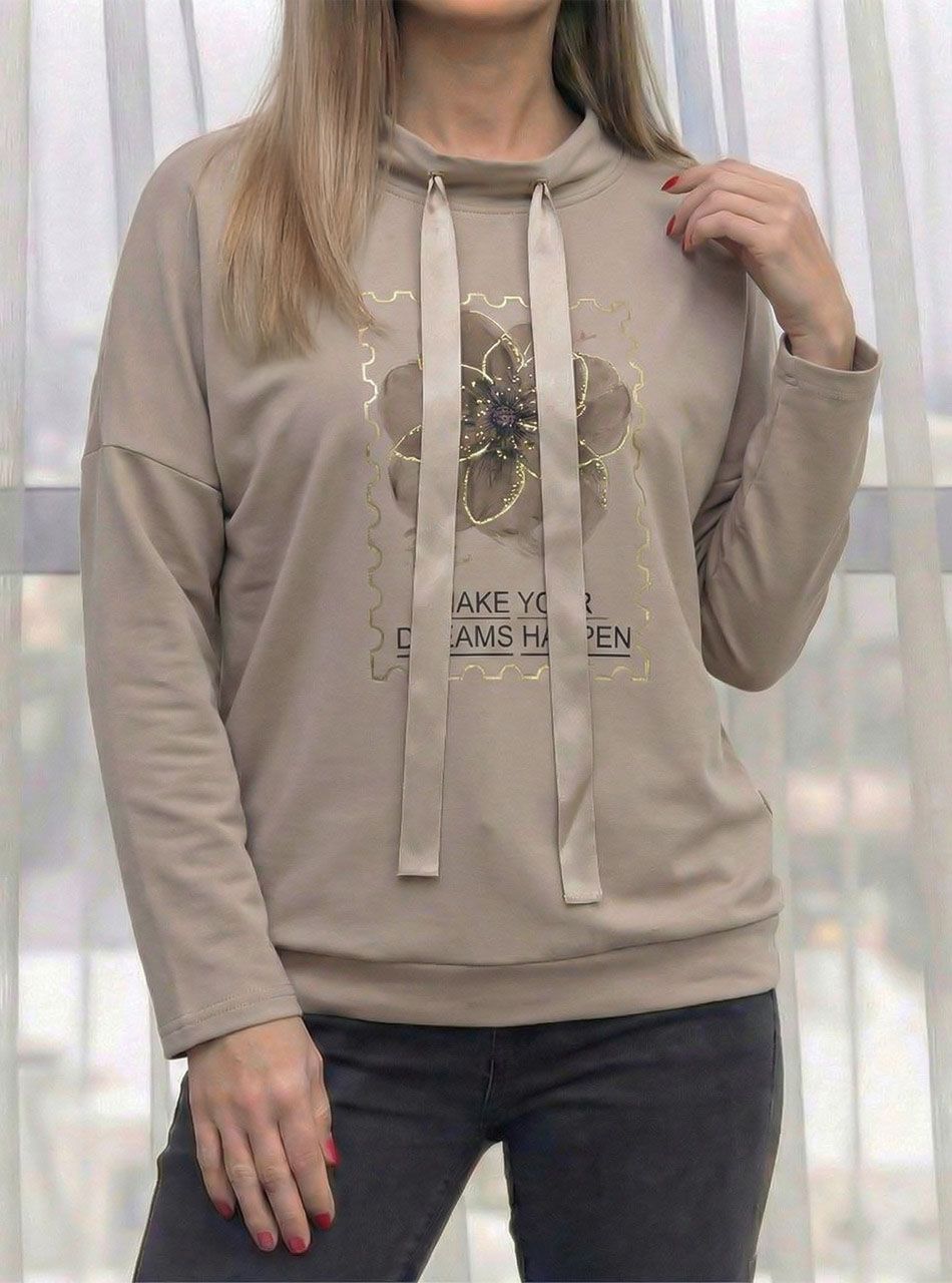 Virág mintás, nyaknál húzható felső (tejeskávé)