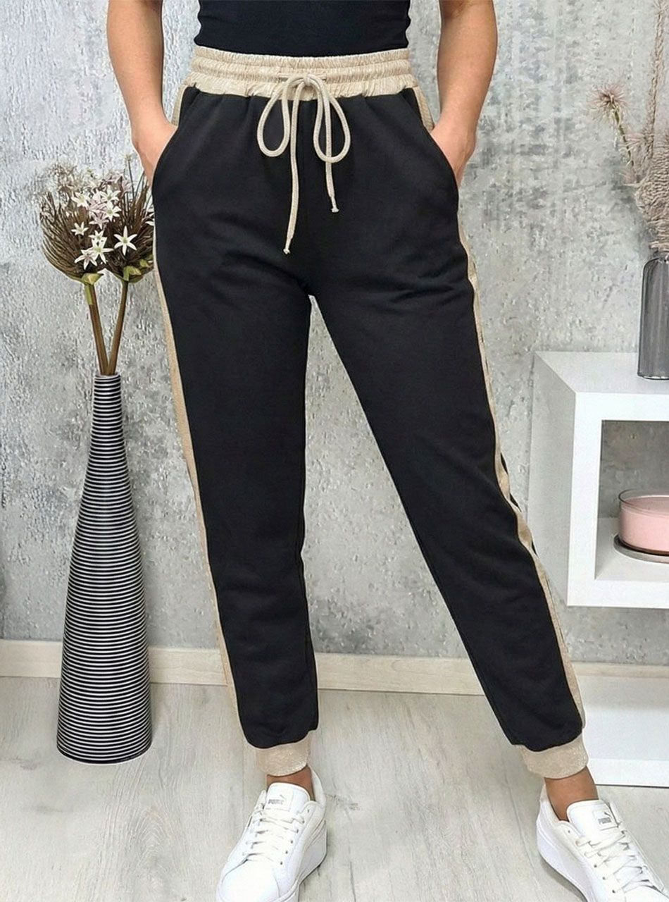 Derekán kötős zsebes nadrág (fekete)