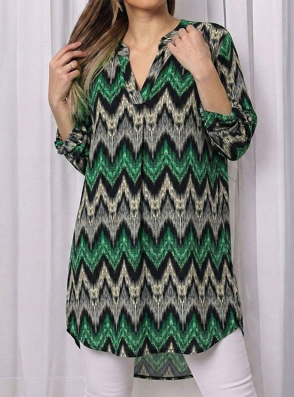Felgombolható ujjú, mintás tunika III.