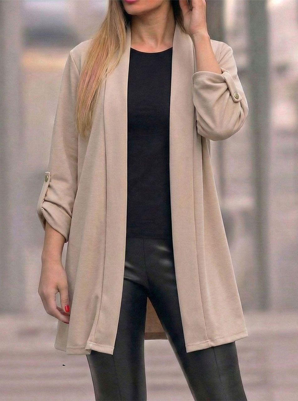 Felgombolható ujjú, zsebes kardigán (bézs)