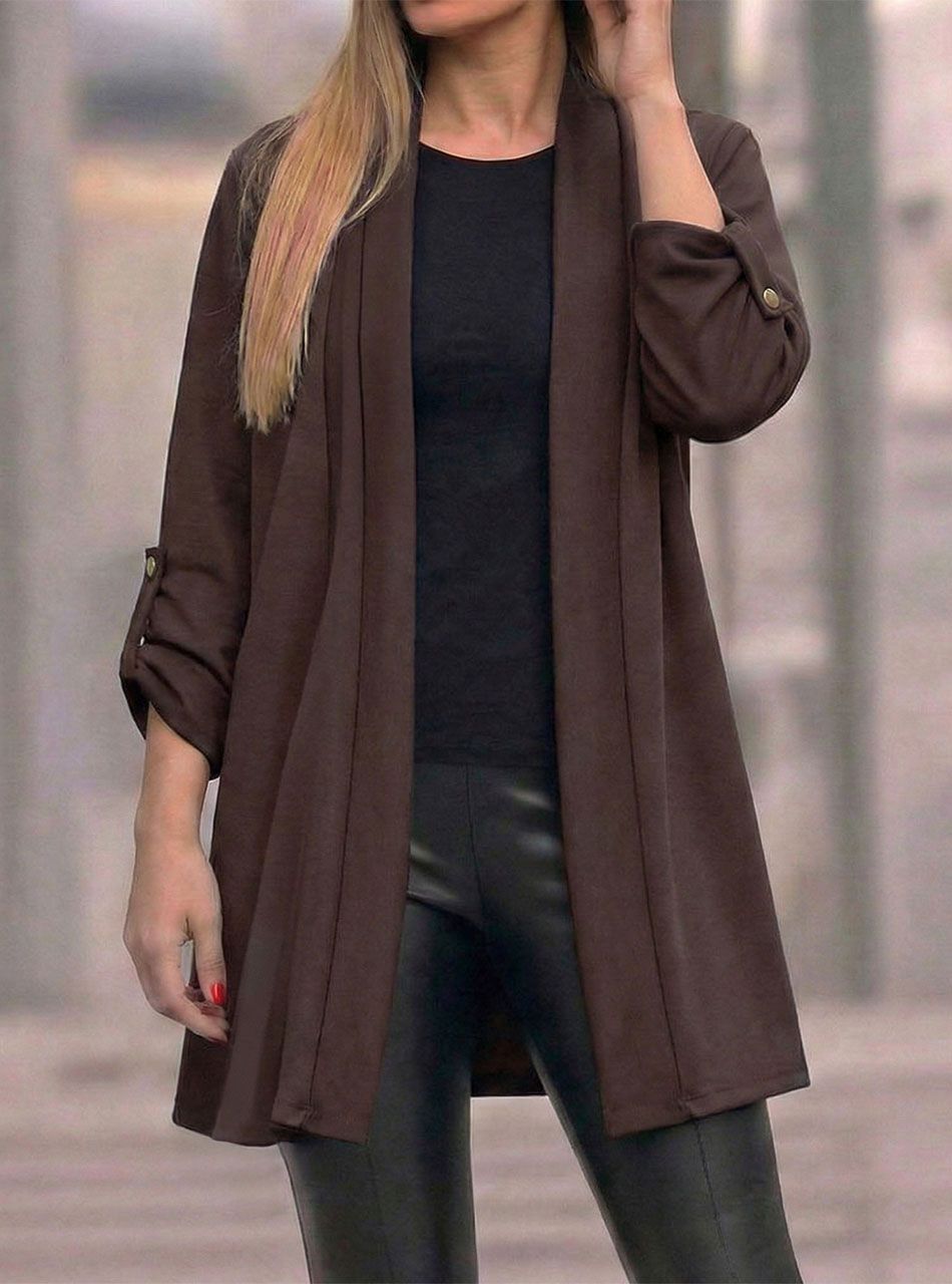 Felgombolható ujjú, zsebes kardigán (csokibarna)