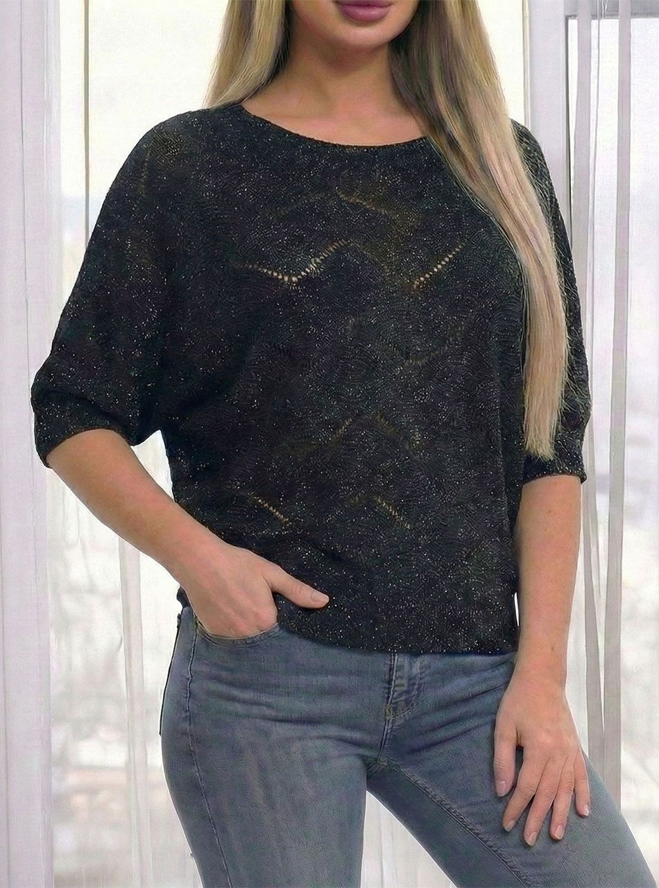 Vékony kötésű, csillámos felső (fekete)