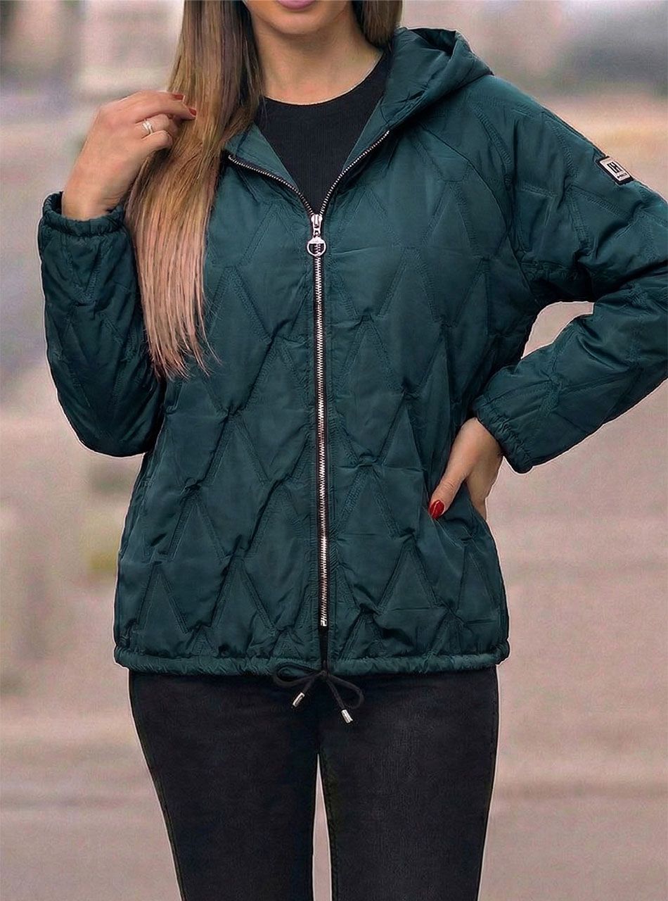 Kapucnis , steppelt átmeneti kabát (sötétzöld)