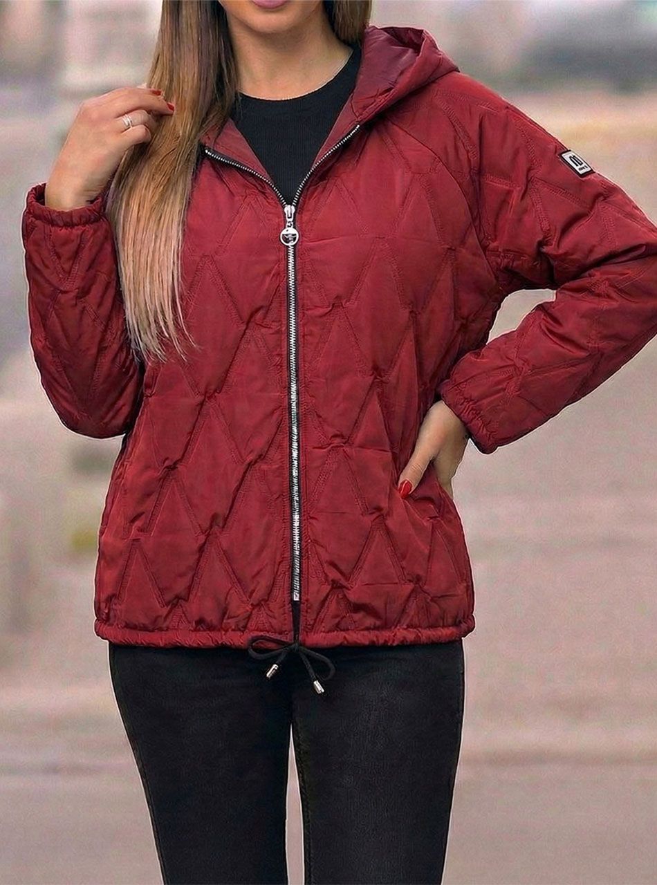 Kapucnis , steppelt átmeneti kabát (bordó)