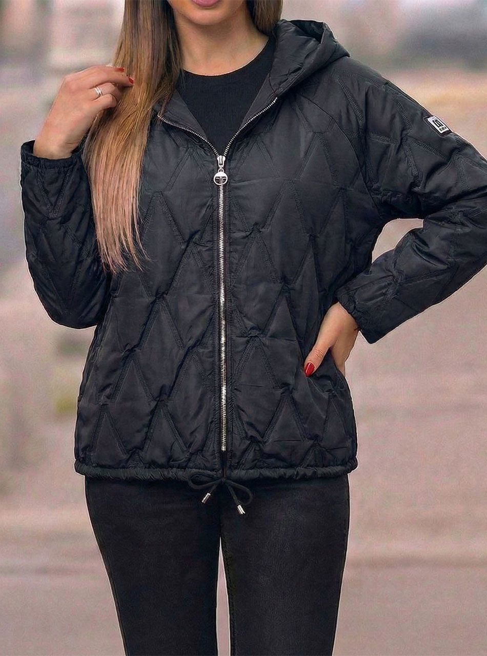 Kapucnis , steppelt átmeneti kabát (fekete)