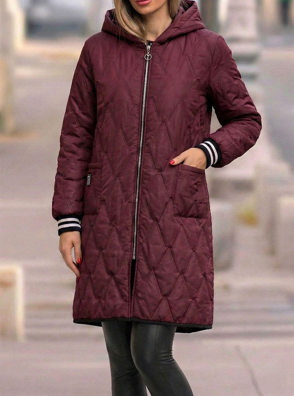 Elöl zsebes, steppelt átmeneti kabát (bordó)