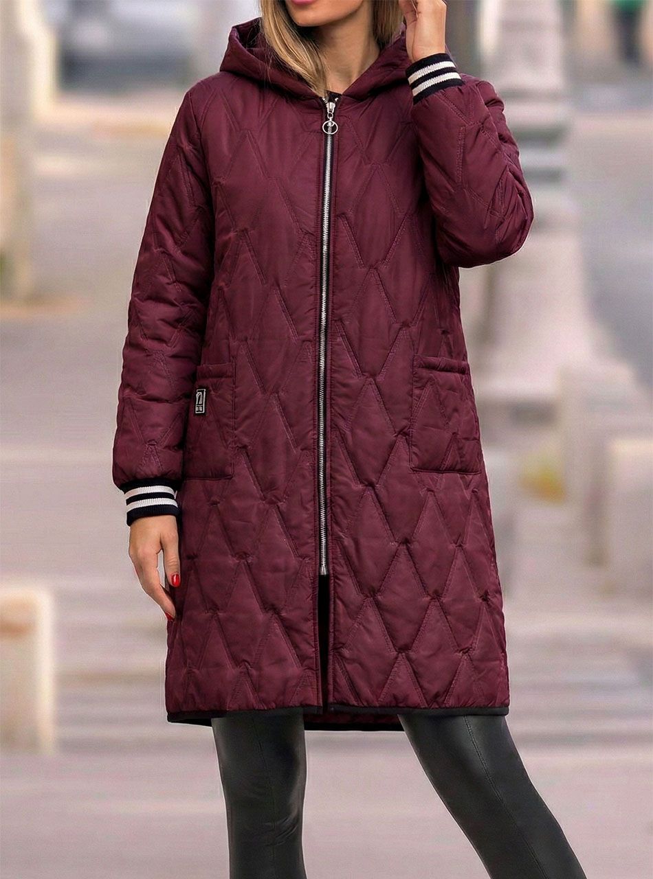 Elöl zsebes, steppelt átmeneti kabát (bordó)