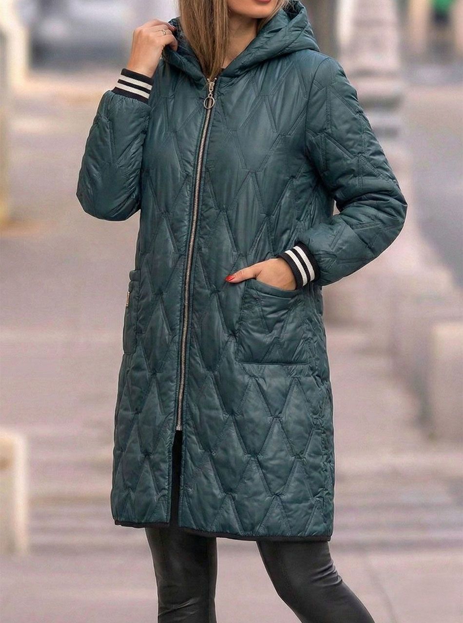 Elöl zsebes, steppelt átmeneti kabát (sötétzöld)