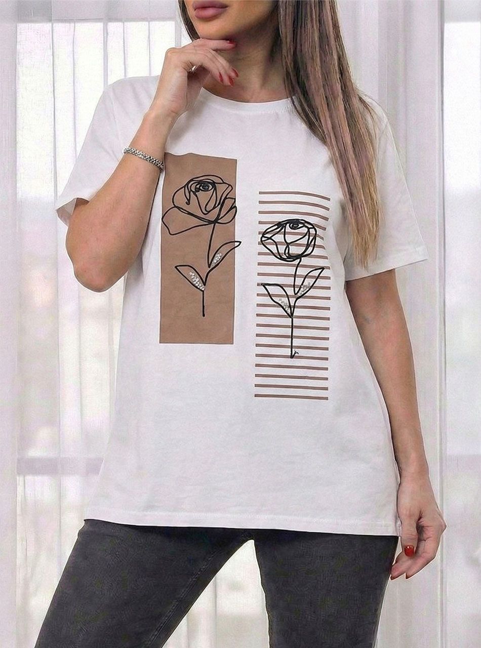 Hímzett, virág mintás gyöngydíszes felső (fehér)