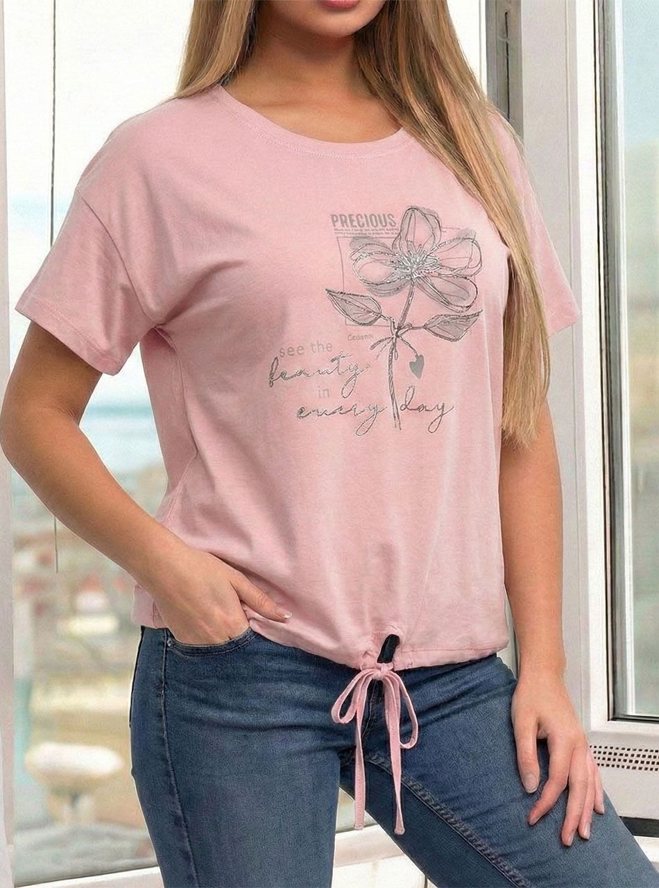 Alján húzható, ezüst virág mintás felső (púder)