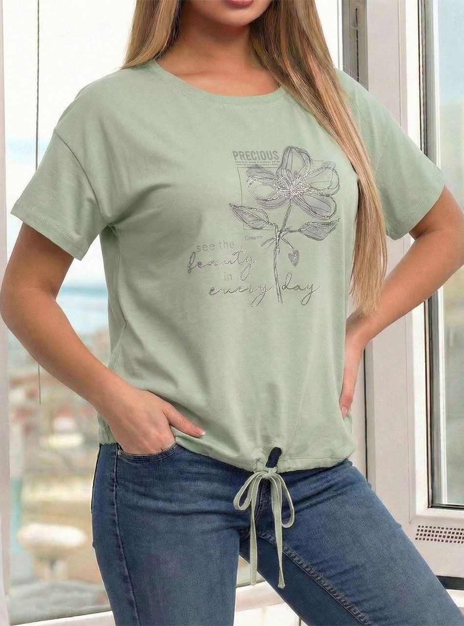 Alján húzható, ezüst virág mintás felső (vízzöld)