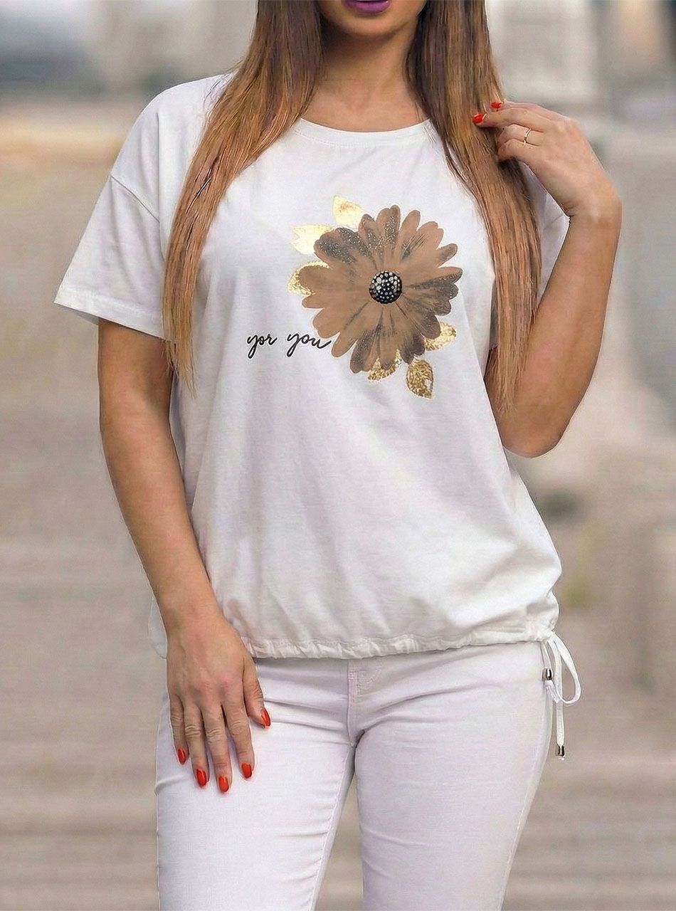 Oldalt kötős, virág mintás felső (fehér) 