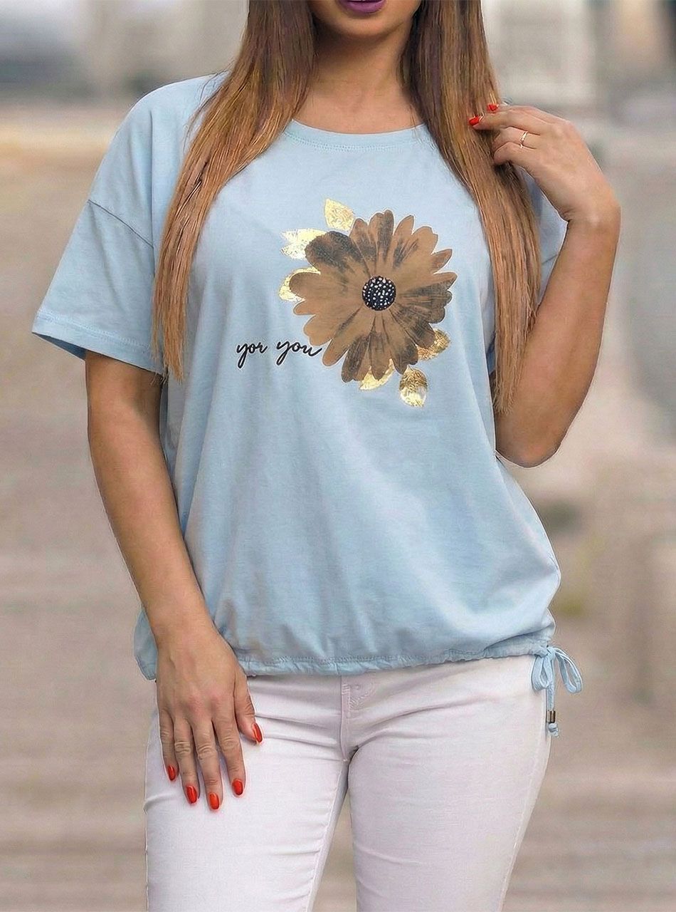 Oldalt kötős, virág mintás felső (világoskék)