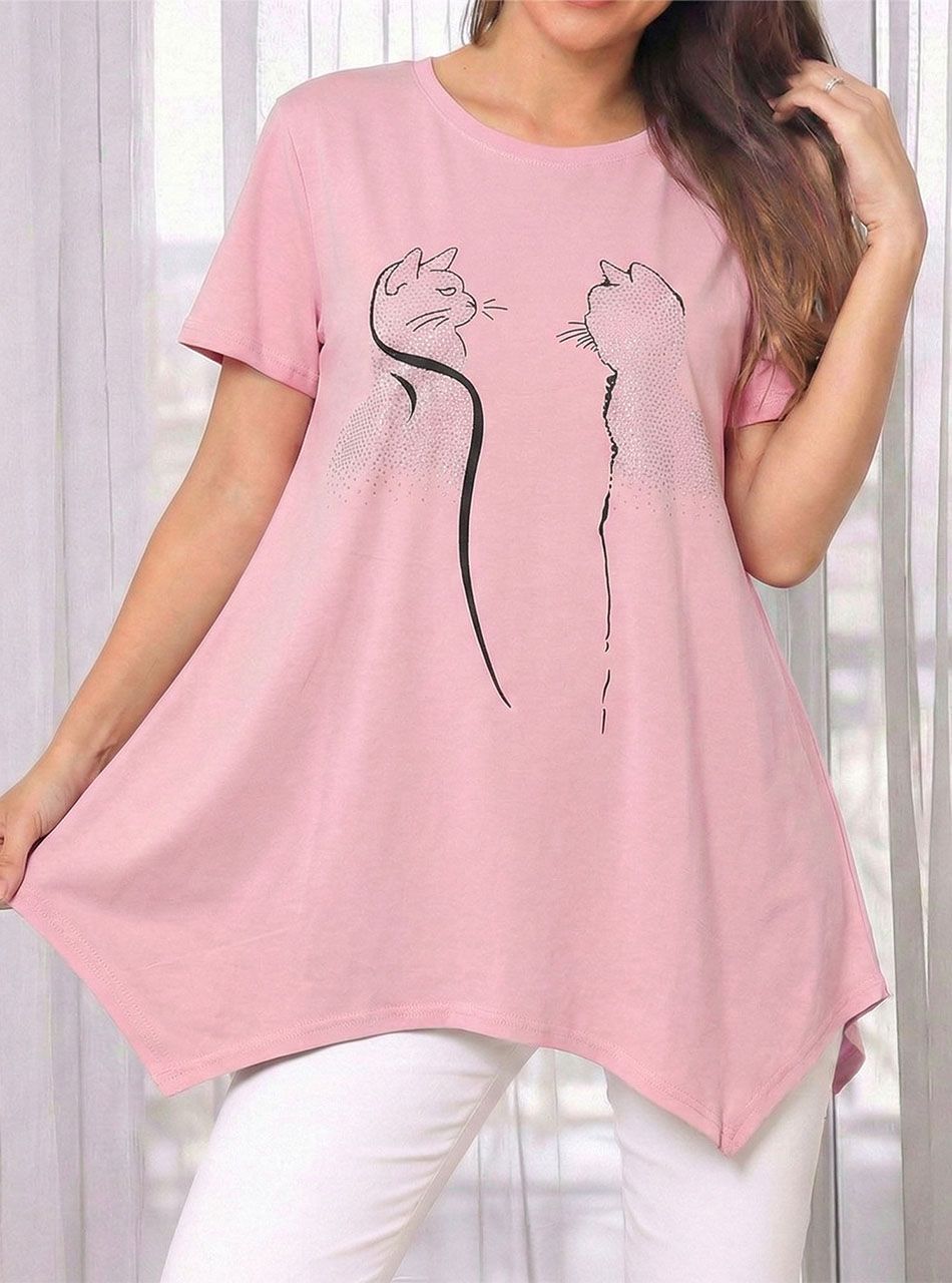 A vonalú, cica mintás felső (púder)