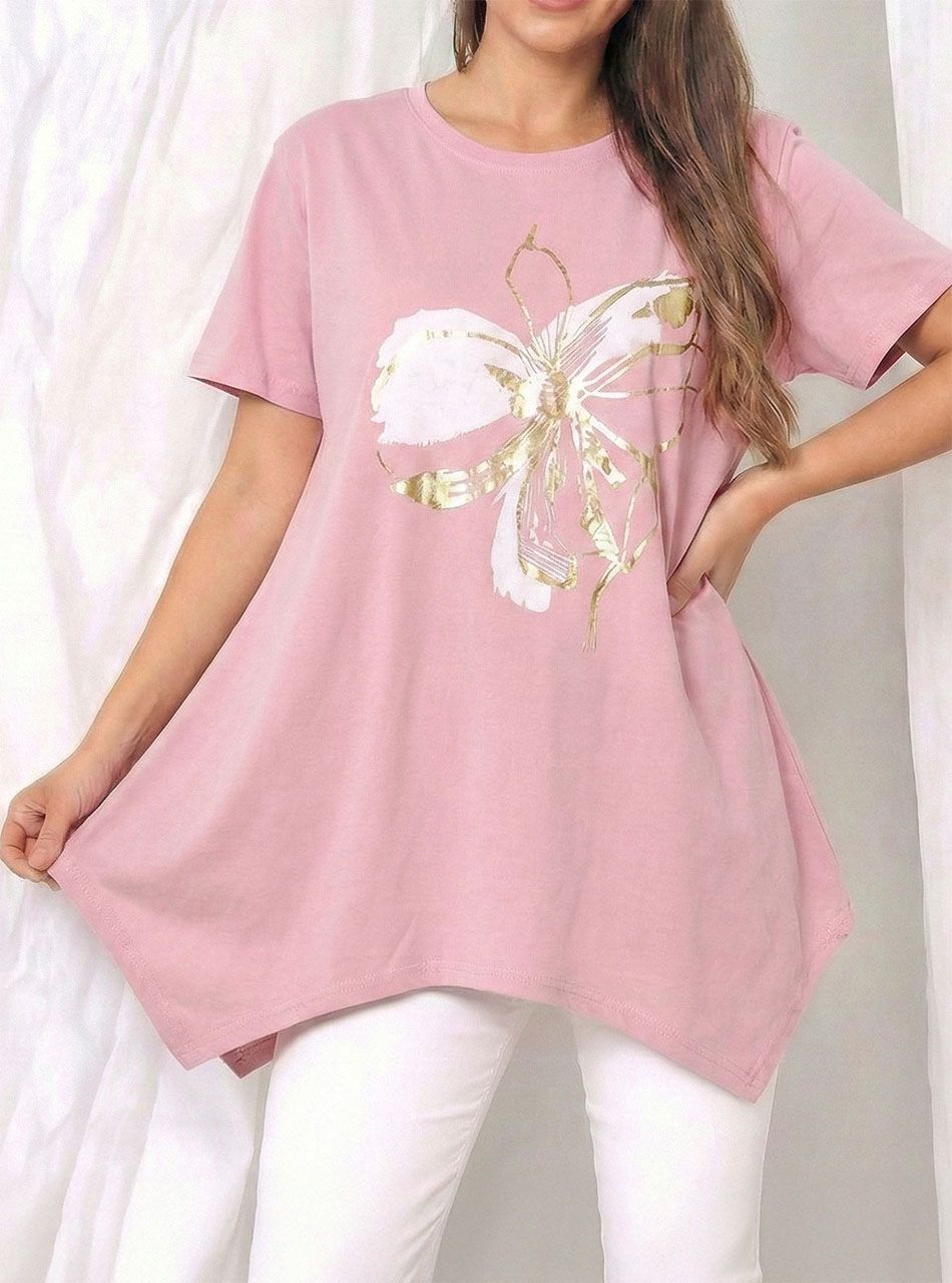 A vonalú, virág mintás felső (púder)