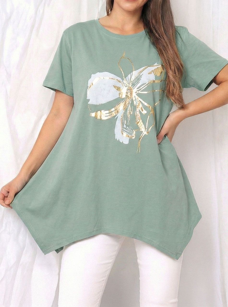 A vonalú, virág mintás felső (vízzöld)