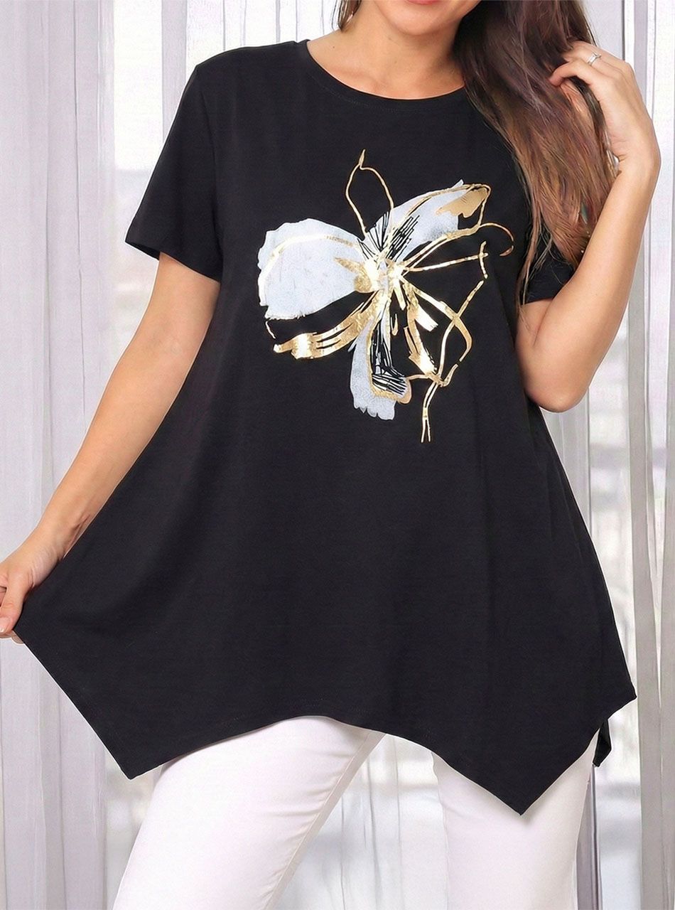 A vonalú, virág mintás felső (fekete)