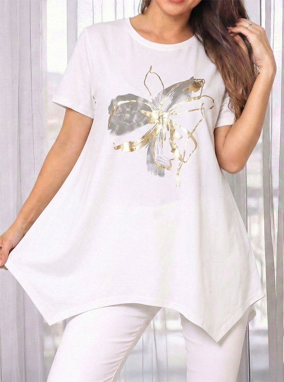 A vonalú, virág mintás felső (fehér)