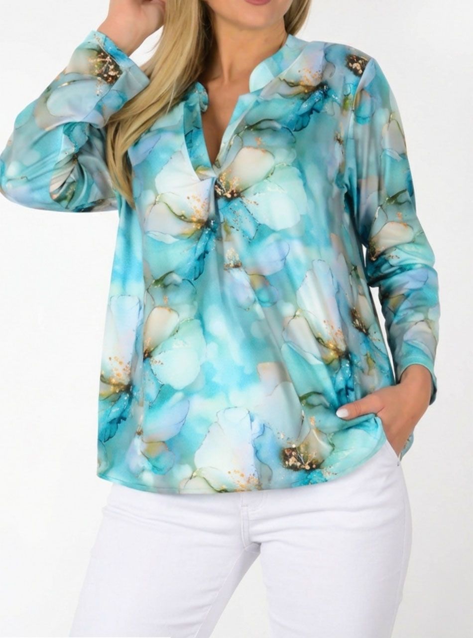 YesStory V nyakú, gumis aljú mintás felső IV.