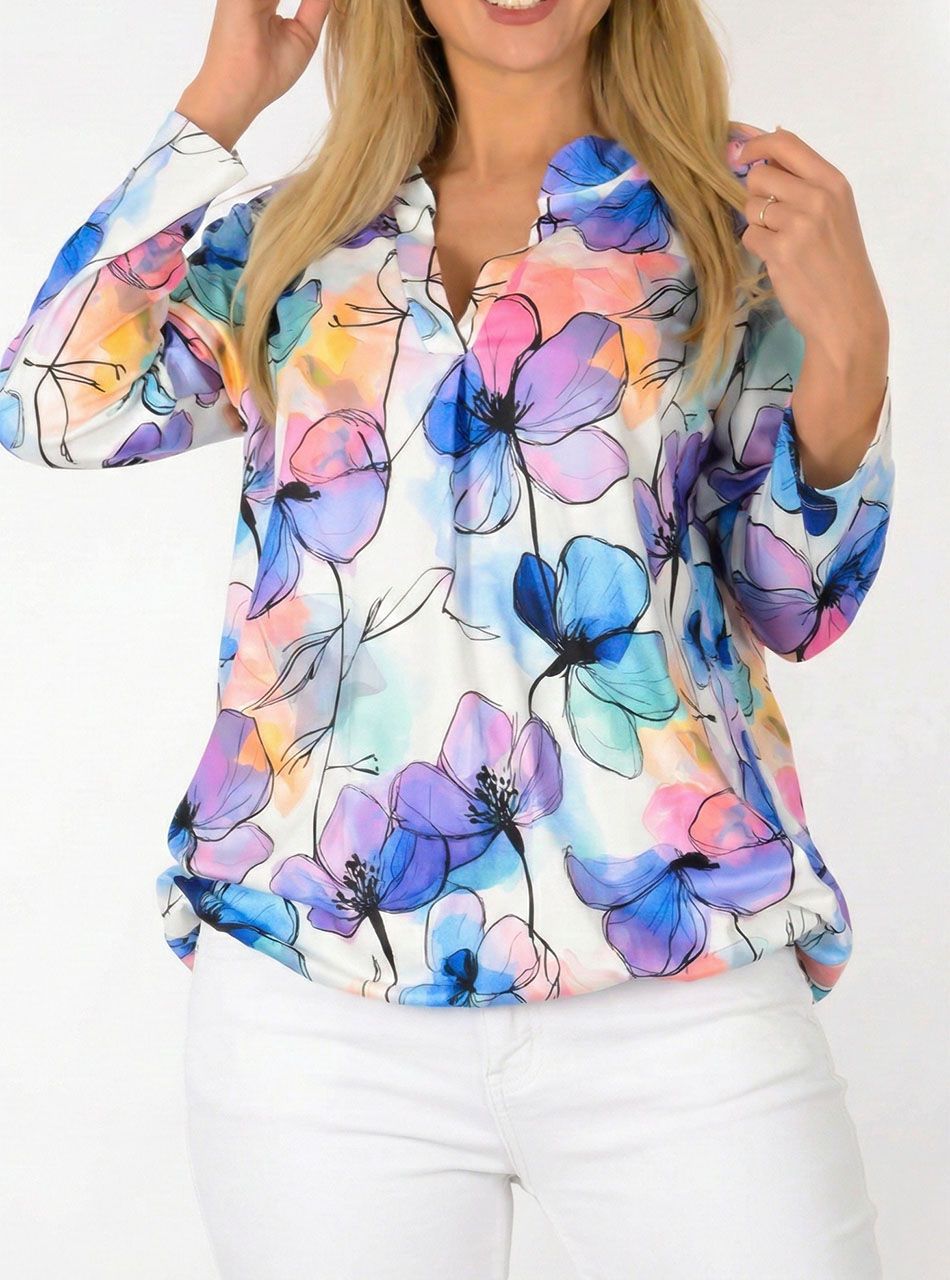 YesStory V nyakú, gumis aljú mintás felső V.